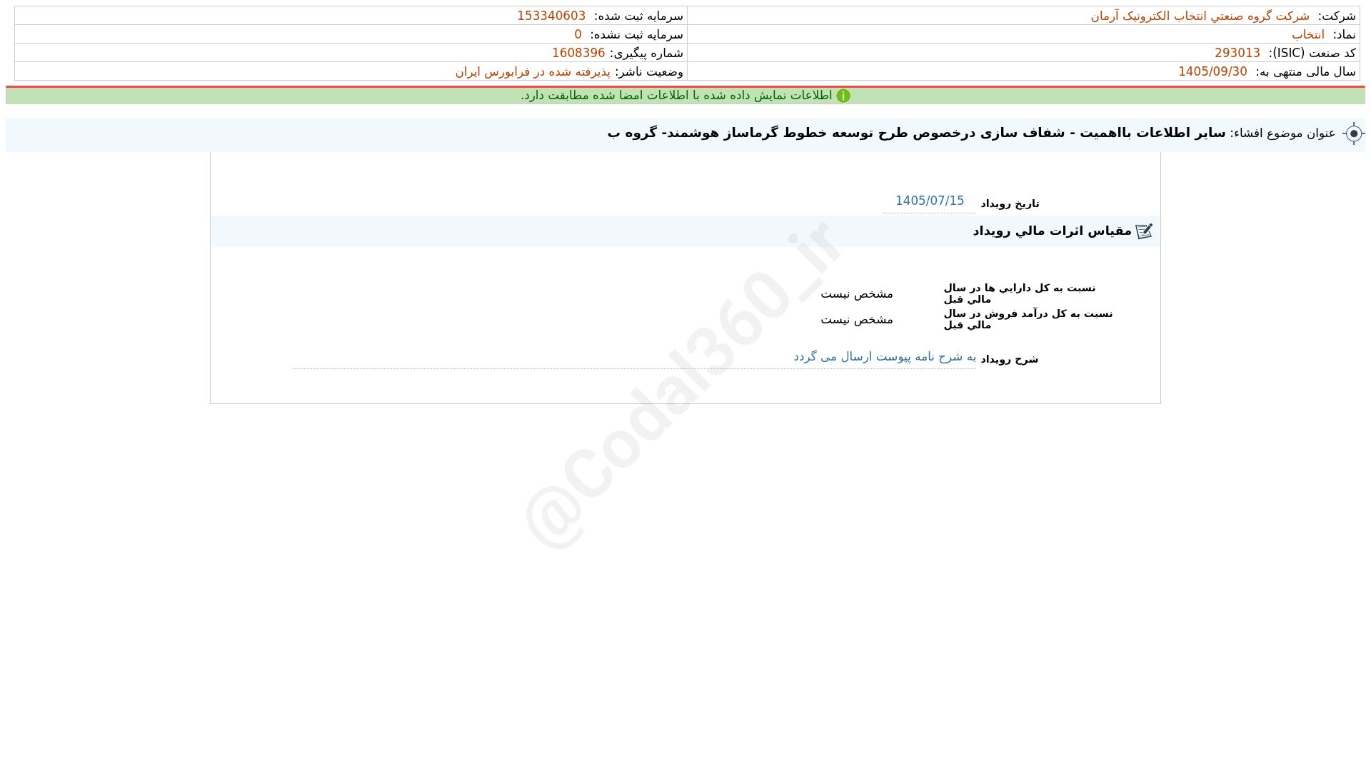 «انتخاب افشای اطلاعات بااهمیت - (سایر اطلاعات بااهمیت - شفاف سازی درخصوص طرح توسعه خطوط…» — تصویر پیوست