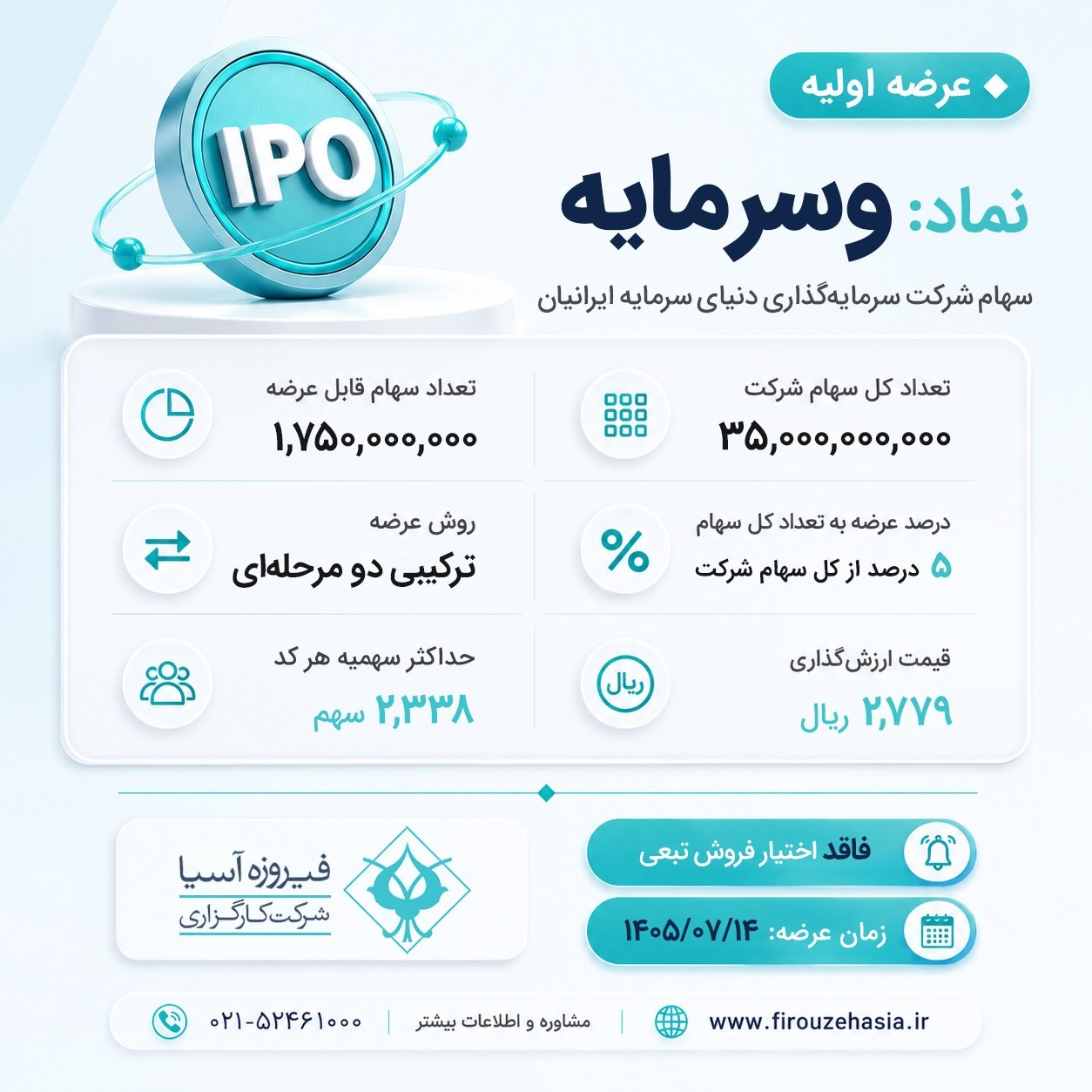 «وفیروزه عرضه اولیه شرکت سرمایه‌گذاری دنیای سرمایه ایرانیان» — تصویر پیوست