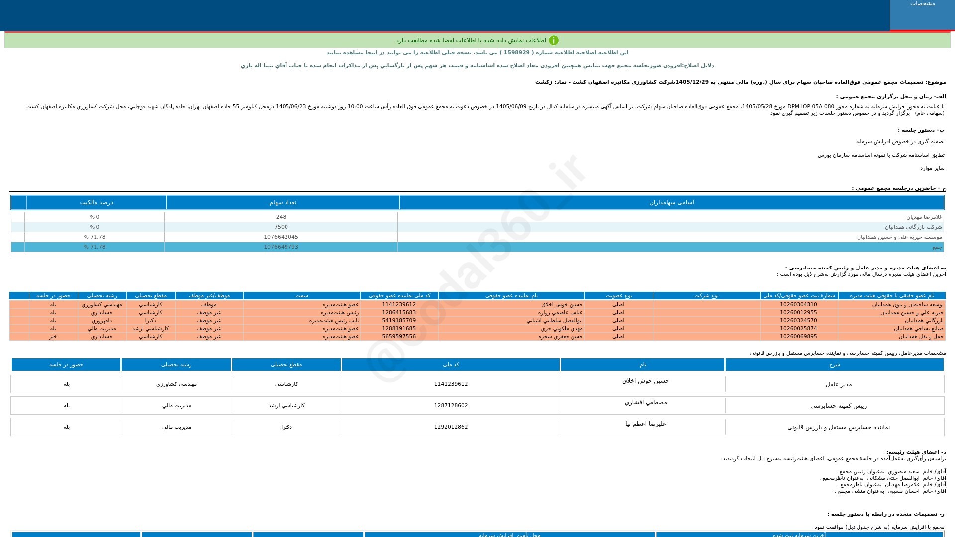 «زکشت تصمیمات مجمع عمومی فوق العاده دوره 12 ماهه منتهی به 1405/12/29(اصلاحیه) شرکت کشاورزی…» — تصویر پیوست
