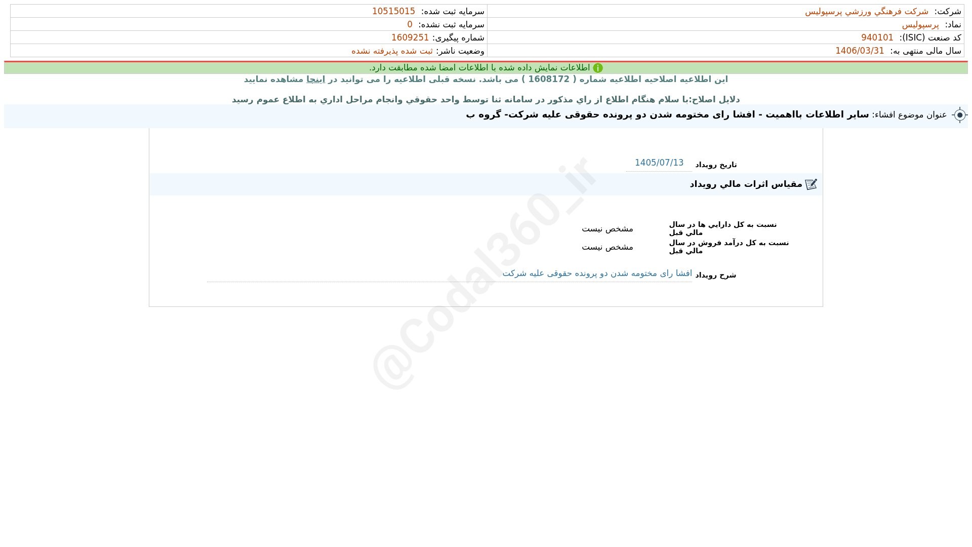 «پرسپولیس افشای اطلاعات بااهمیت - (سایر اطلاعات بااهمیت - افشا رای مختومه شدن دو پرونده…» — تصویر پیوست