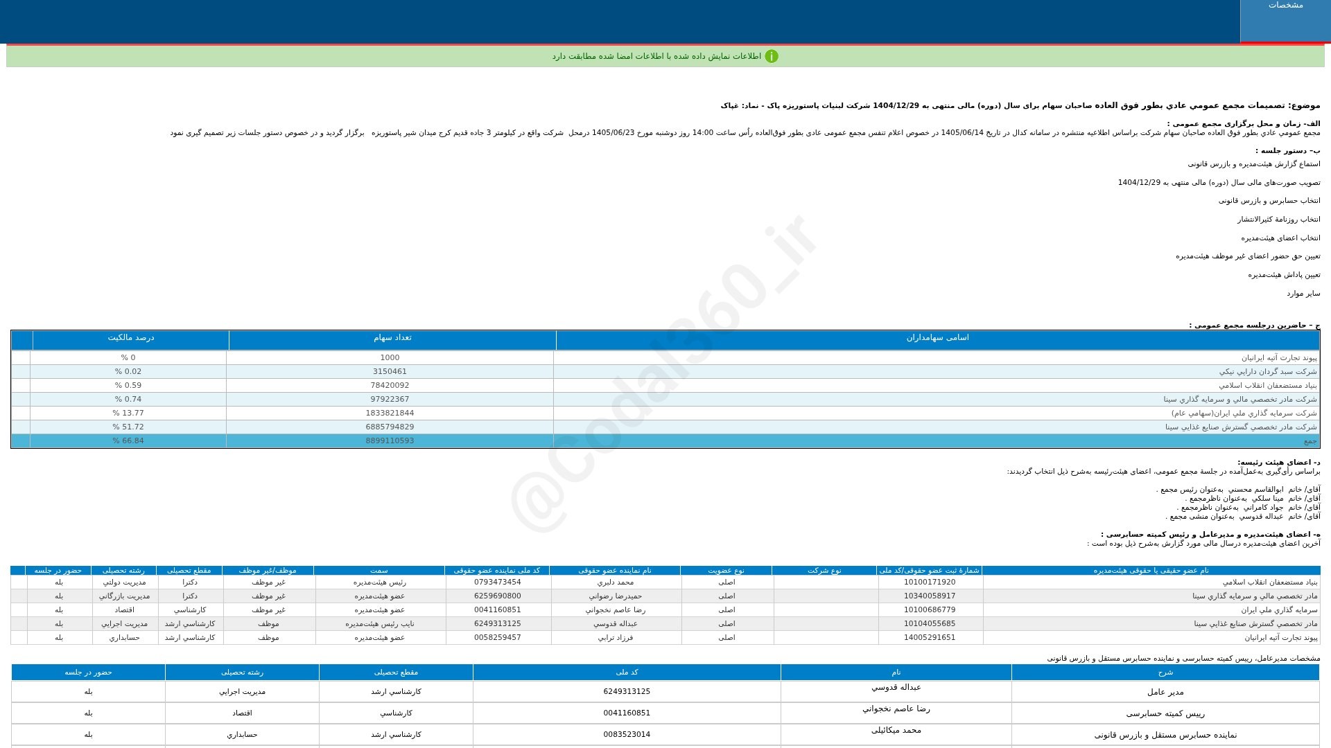 «غپاک تصمیمات مجمع عمومی عادی به طور فوق العاده دوره 12 ماهه منتهی به 1404/12/29 شرکت…» — تصویر پیوست