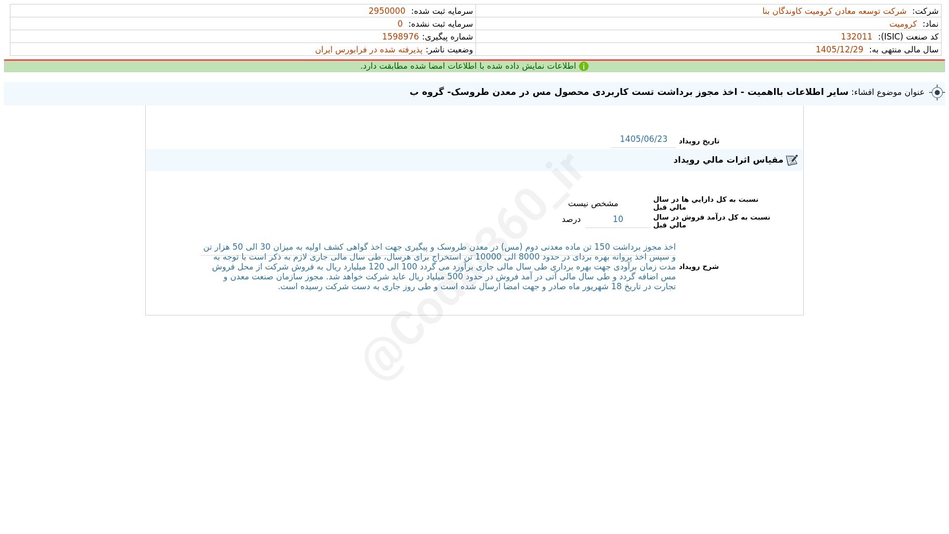 «کرومیت افشای اطلاعات بااهمیت - (سایر اطلاعات بااهمیت - اخذ مجوز برداشت تست کاربردی محصول…» — تصویر پیوست