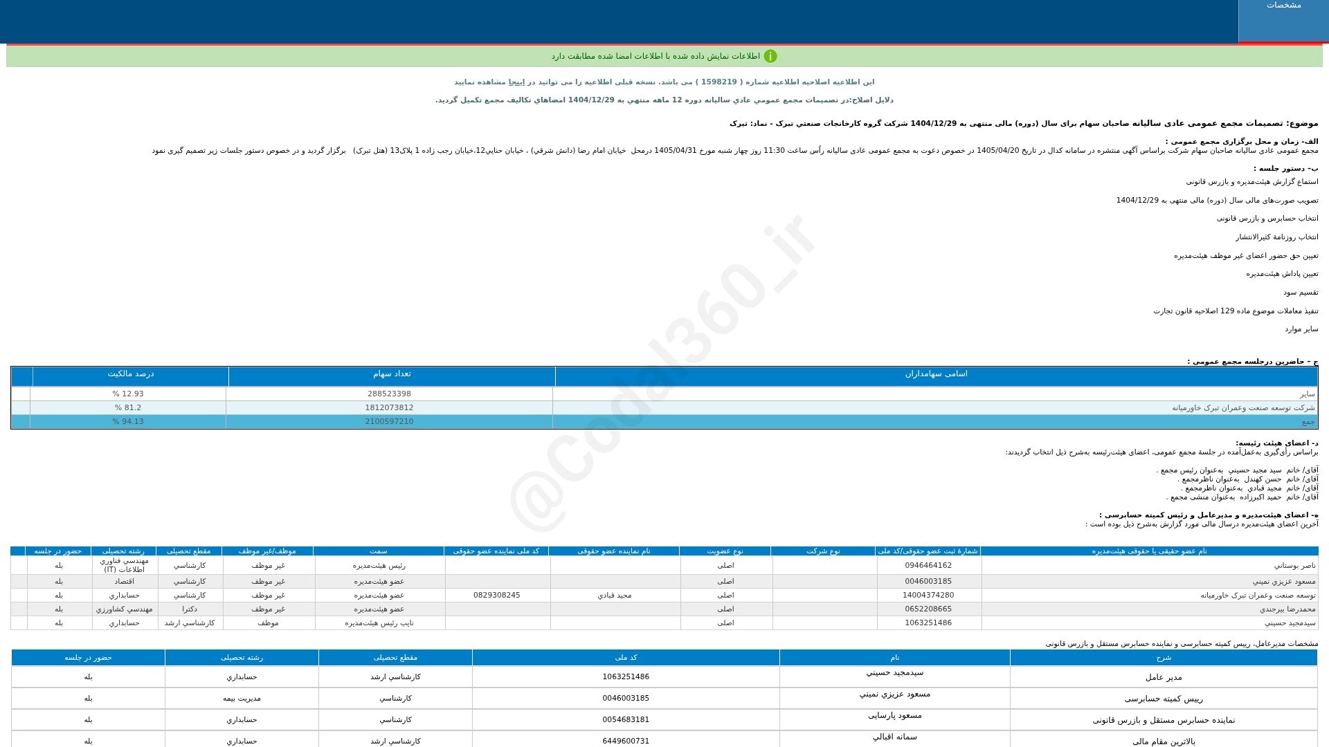 «تبرک تصمیمات مجمع عمومی عادی سالیانه دوره 12 ماهه منتهی به 1404/12/29(اصلاحیه) شرکت گروه…» — تصویر پیوست
