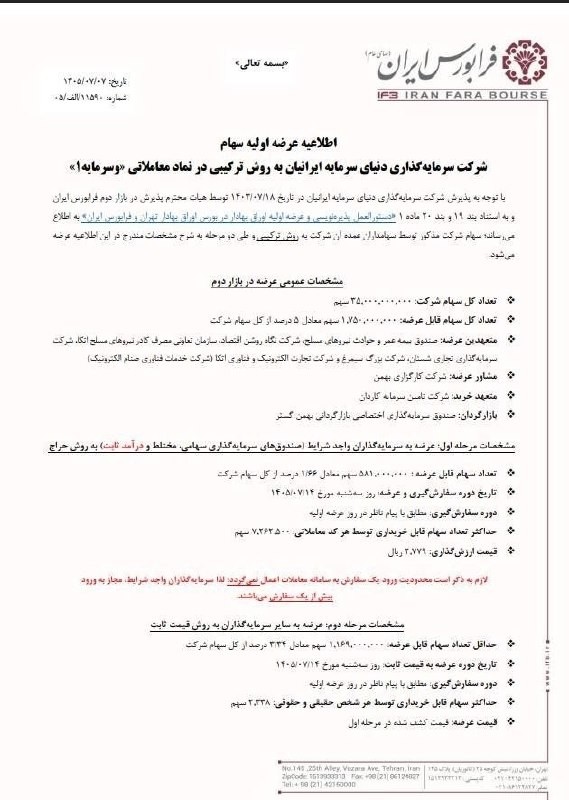«عرضه اولیه وسرمایه» — تصویر پیوست