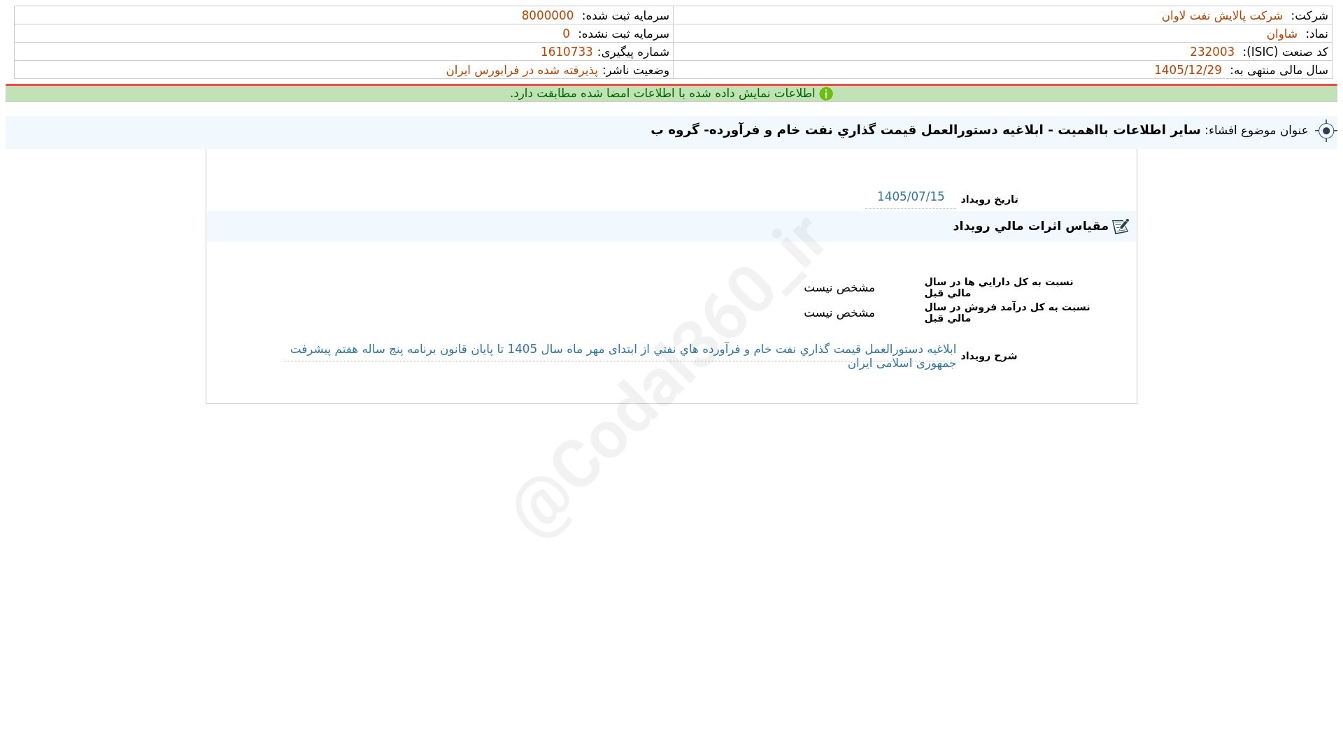 «شاوان افشای اطلاعات بااهمیت - (سایر اطلاعات بااهمیت - ابلاغیه دستورالعمل قیمت گذاری نفت…» — تصویر پیوست