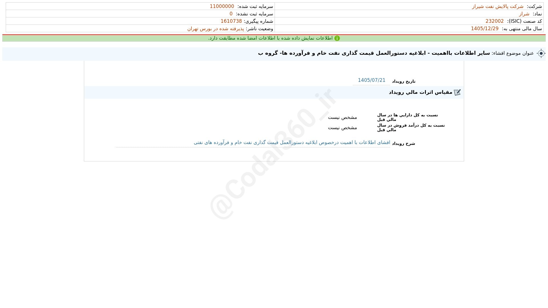 «شراز افشای اطلاعات بااهمیت - (سایر اطلاعات بااهمیت - ابلاغیه دستورالعمل قیمت گذاری نفت…» — تصویر پیوست