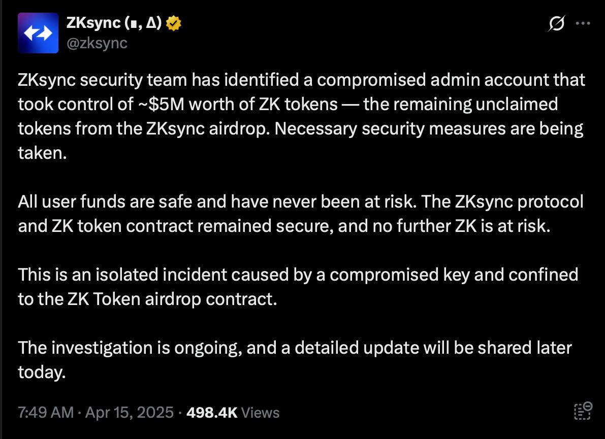 «هک بزرگ ZKsync: بیشتر از ۱۱۱ میلیون توکن به سرقت رفت!» — تصویر پیوست