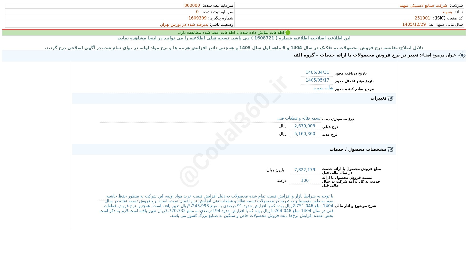 «پسهند افشای اطلاعات بااهمیت - (تغییر در نرخ فروش محصولات یا ارایه خدمات – گروه الف) منتهی…» — تصویر پیوست