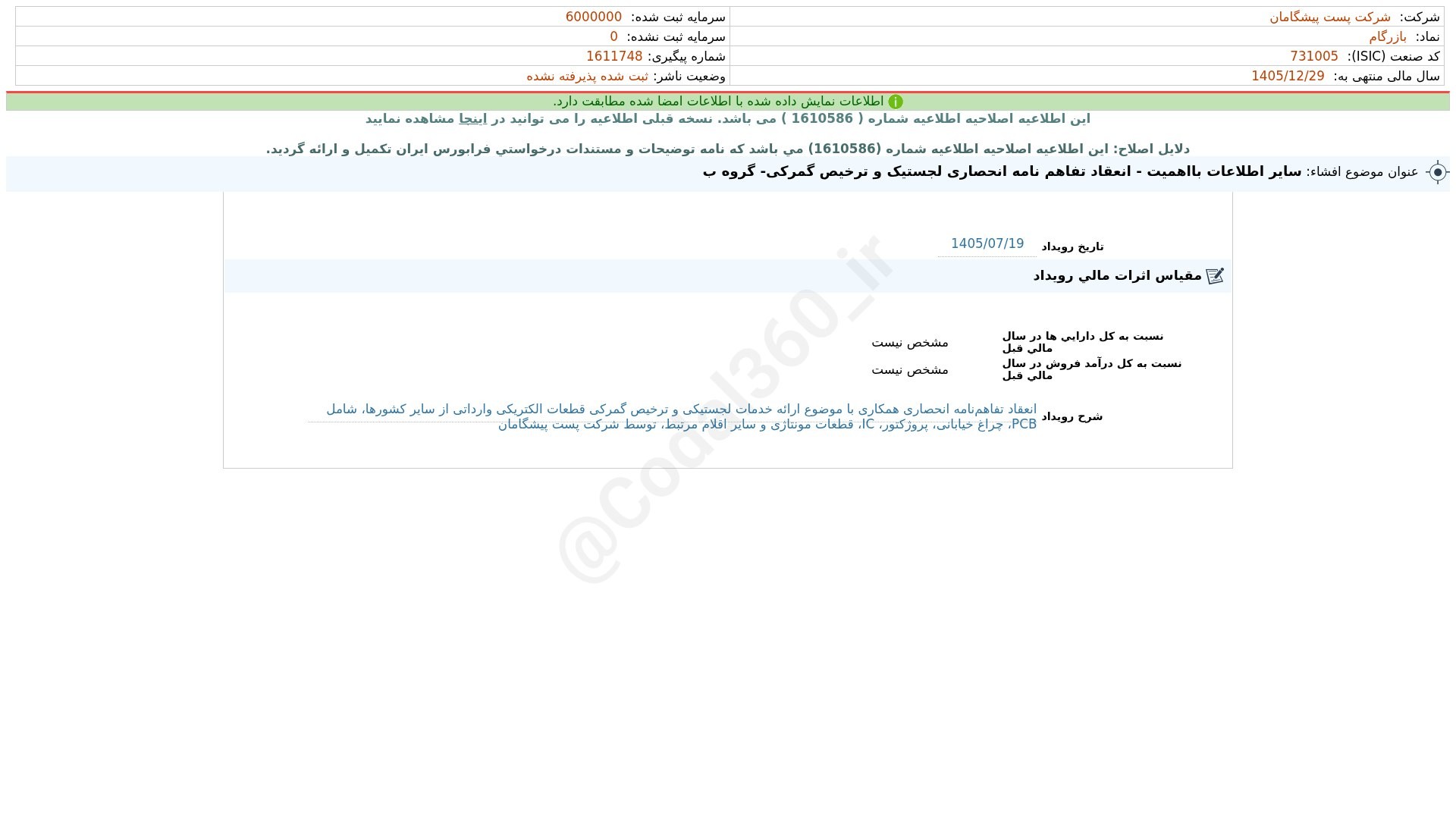 «بازرگام افشای اطلاعات بااهمیت - (سایر اطلاعات بااهمیت - انعقاد تفاهم نامه انحصاری لجستیک…» — تصویر پیوست