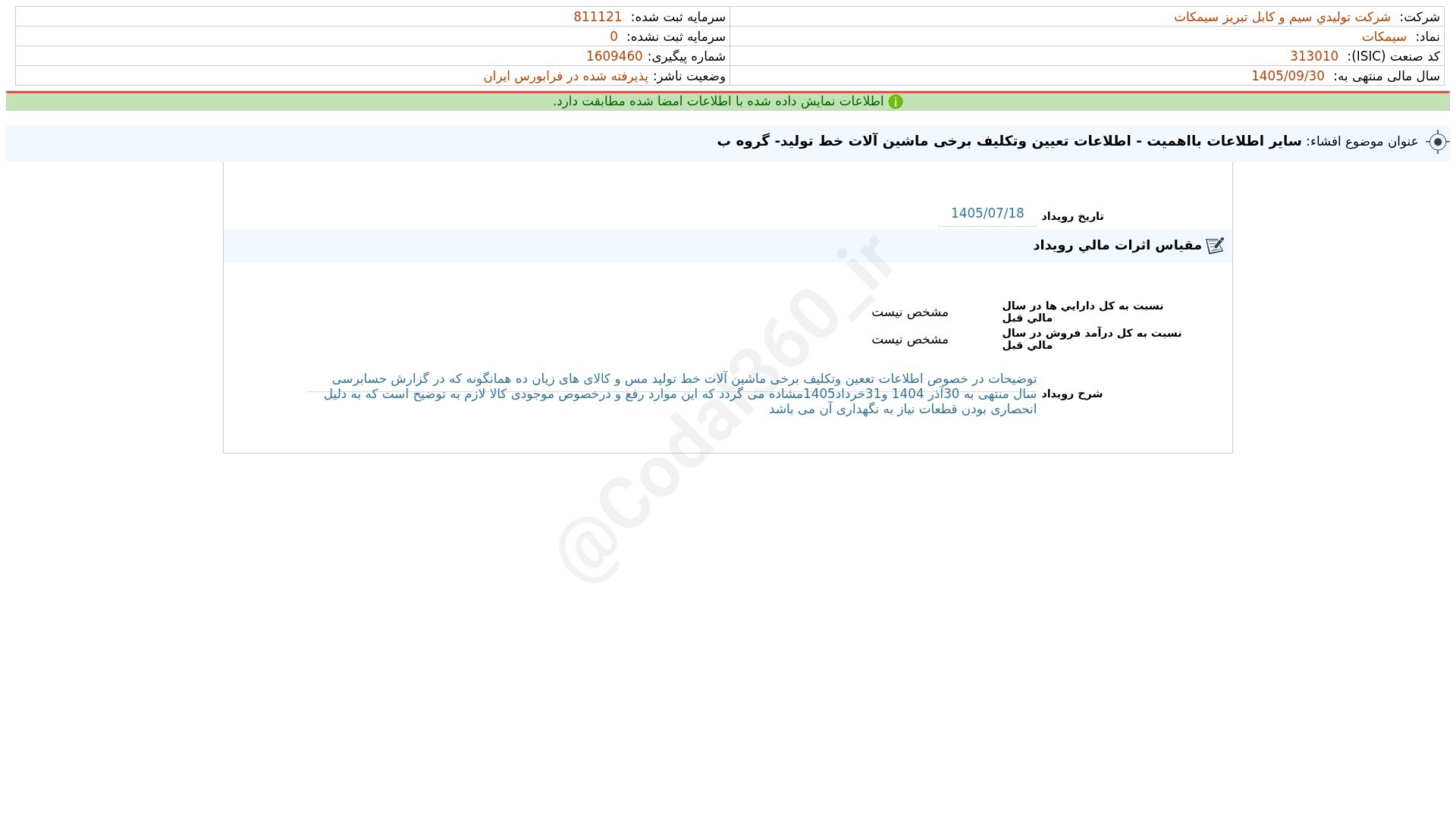 «سیمکات افشای اطلاعات بااهمیت - (سایر اطلاعات بااهمیت - اطلاعات تعیین وتکلیف برخی ماشین…» — تصویر پیوست