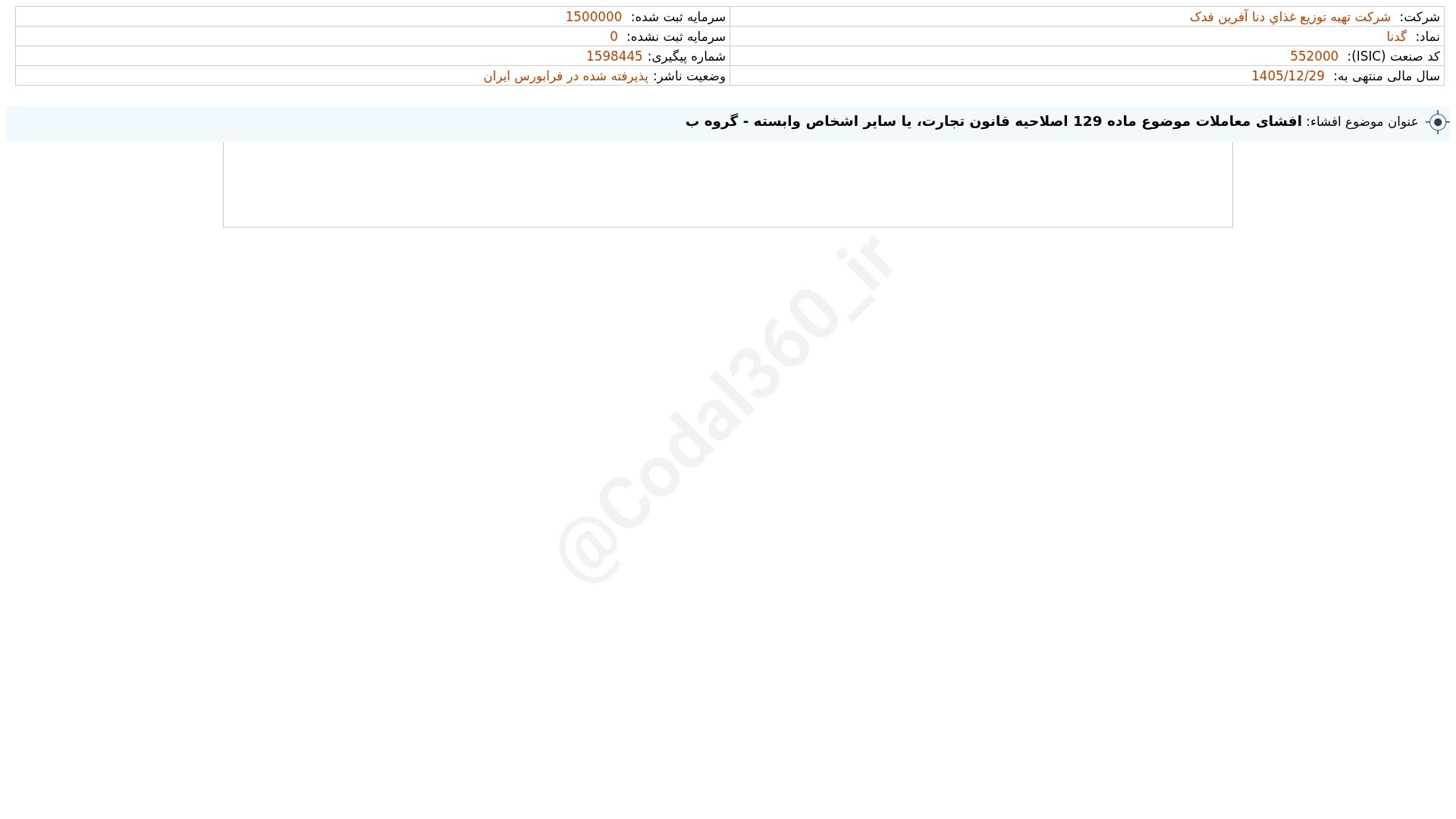 «گدنا افشای اطلاعات بااهمیت - (افشای معاملات موضوع ماده 129 اصلاحیه قانون تجارت، یا سایر…» — تصویر پیوست
