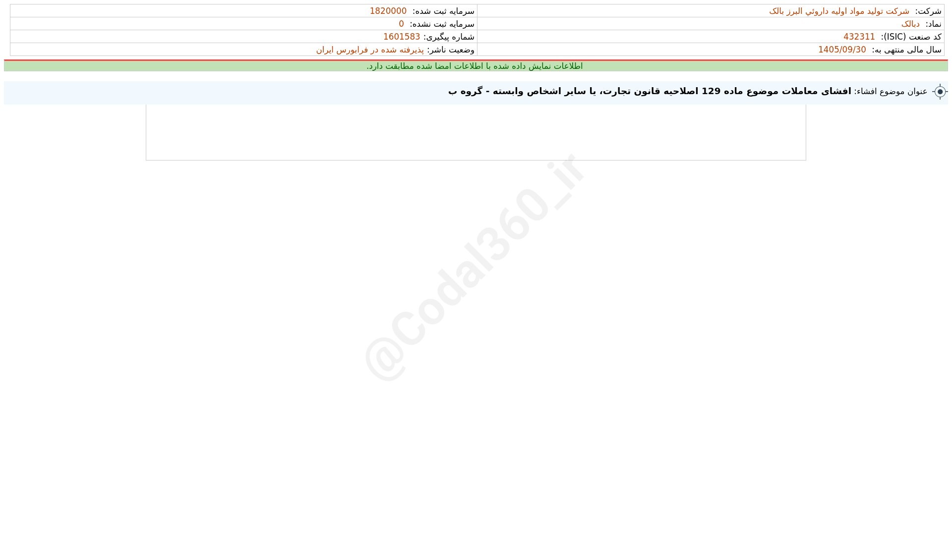 «دبالک افشای اطلاعات بااهمیت - (افشای معاملات موضوع ماده 129 اصلاحیه قانون تجارت، یا سایر…» — تصویر پیوست