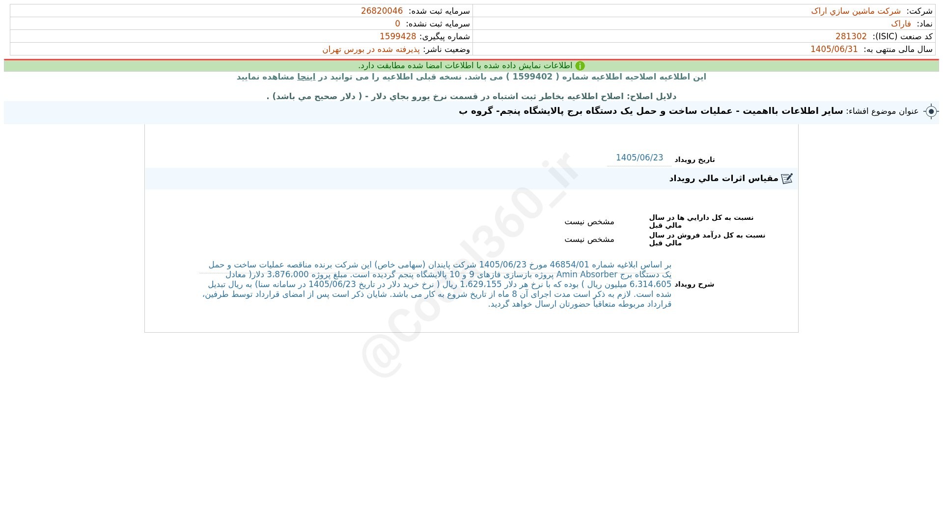 «فاراک افشای اطلاعات بااهمیت - (سایر اطلاعات بااهمیت - عملیات ساخت و حمل یک دستگاه برج…» — تصویر پیوست