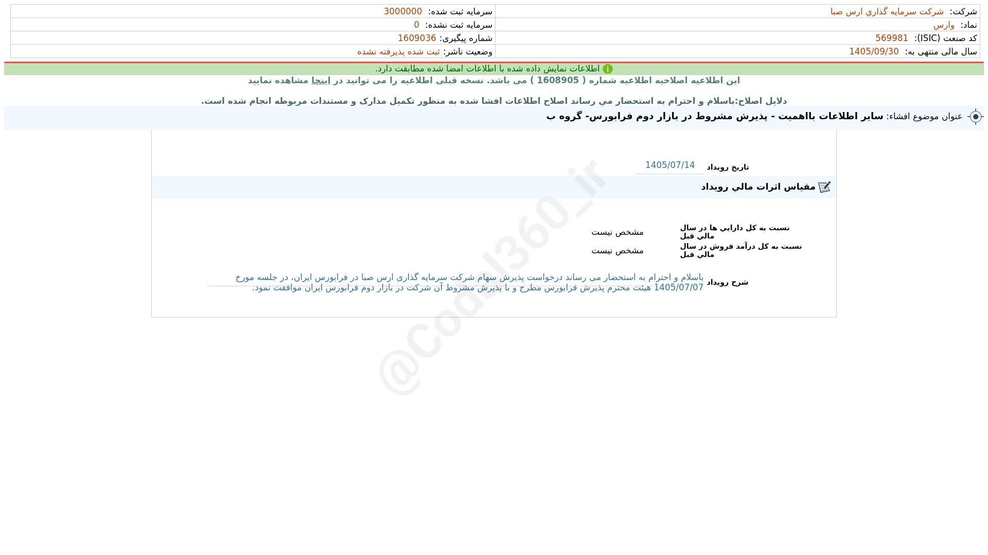 «وارس افشای اطلاعات بااهمیت - (سایر اطلاعات بااهمیت - پذیرش مشروط در بازار دوم فرابورس…» — تصویر پیوست