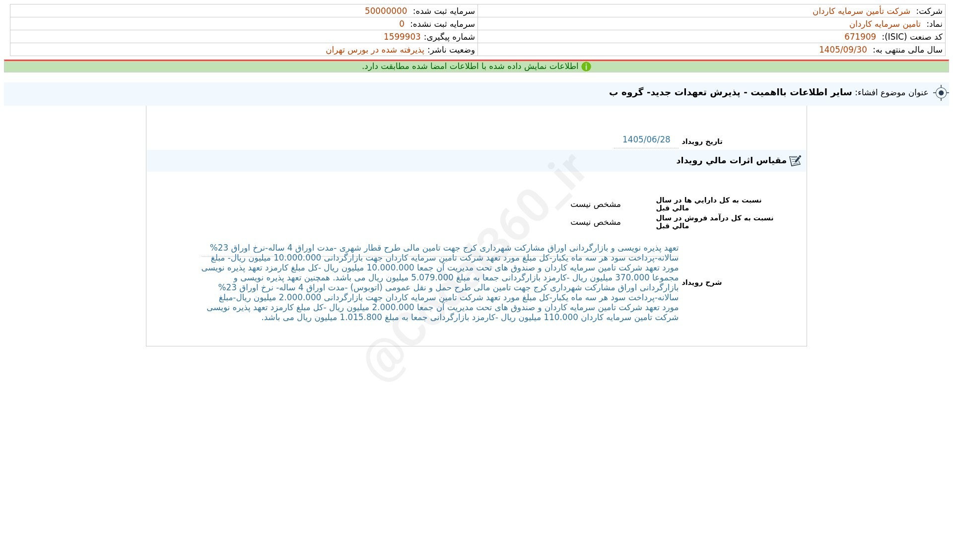 «تکاردان افشای اطلاعات بااهمیت - (سایر اطلاعات بااهمیت - پذیرش تعهدات جدید- گروه ب) منتهی…» — تصویر پیوست