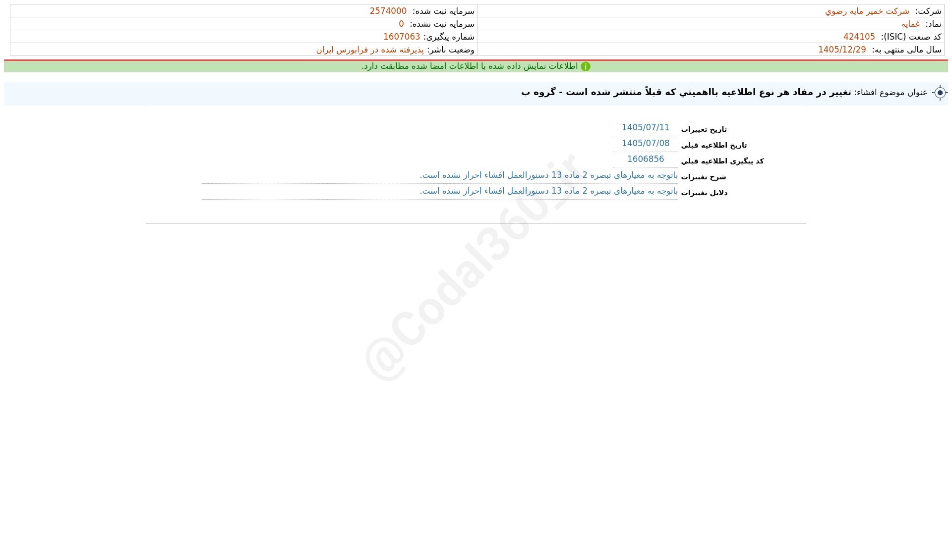 «غمایه افشای اطلاعات بااهمیت - (تغییر در مفاد هر نوع اطلاعیه بااهمیتی که قبلاً منتشر شده…» — تصویر پیوست
