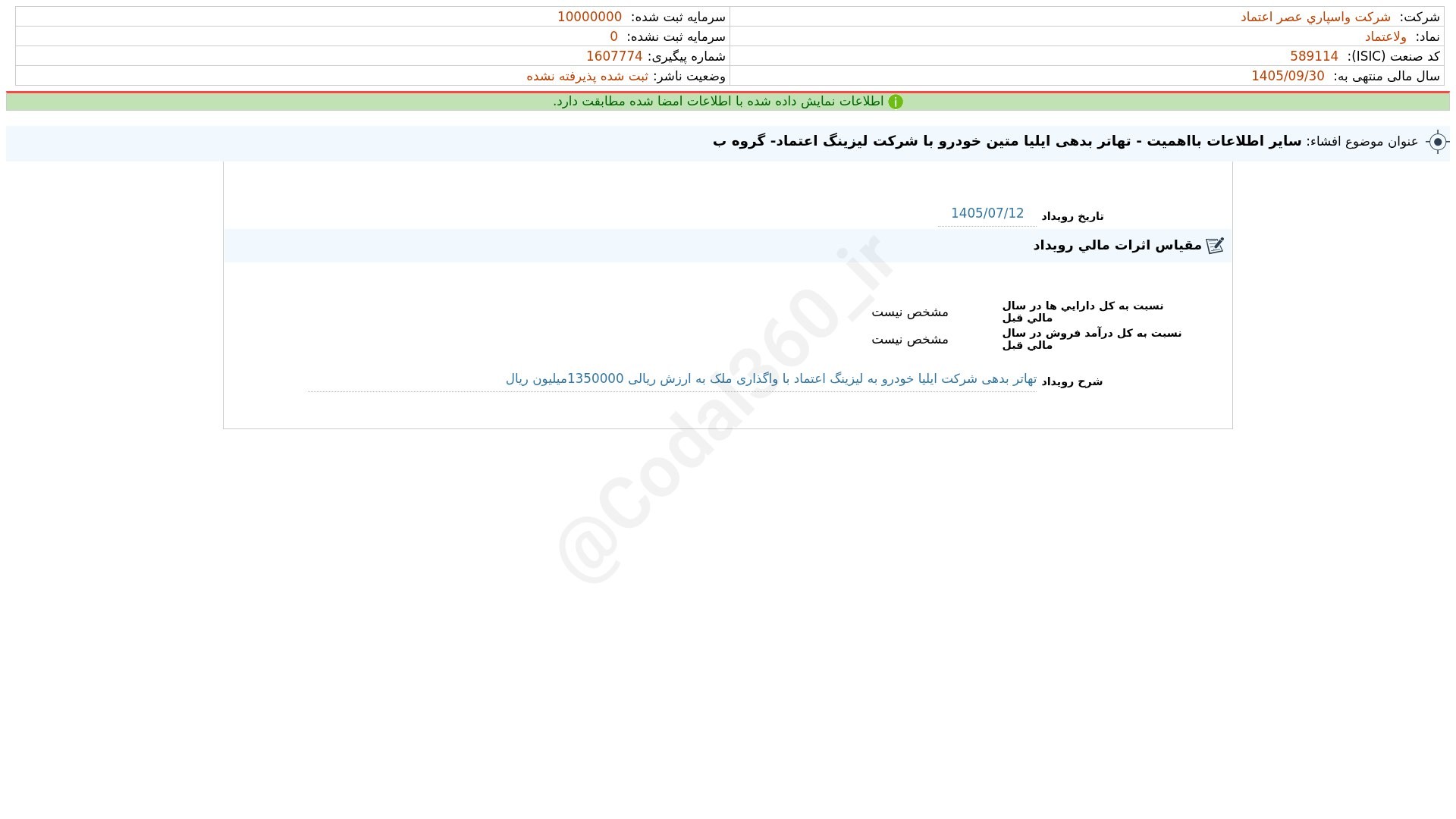 «ولاعتماد افشای اطلاعات بااهمیت - (سایر اطلاعات بااهمیت - تهاتر بدهی ایلیا متین خودرو با…» — تصویر پیوست