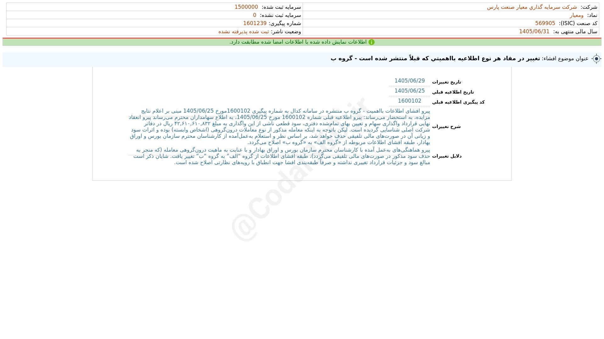 «معیار افشای اطلاعات بااهمیت - (تغییر در مفاد هر نوع اطلاعیه بااهمیتی که قبلاً منتشر شده…» — تصویر پیوست