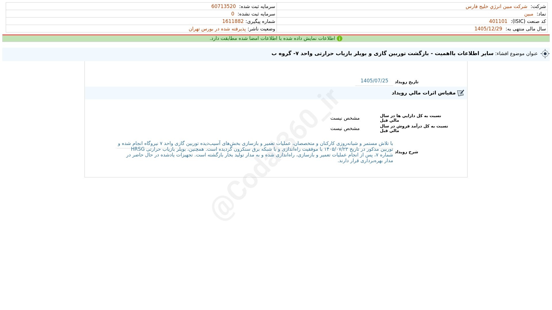 «مبین افشای اطلاعات بااهمیت - (سایر اطلاعات بااهمیت - بازگشت توربین گازی و بویلر بازیاب…» — تصویر پیوست