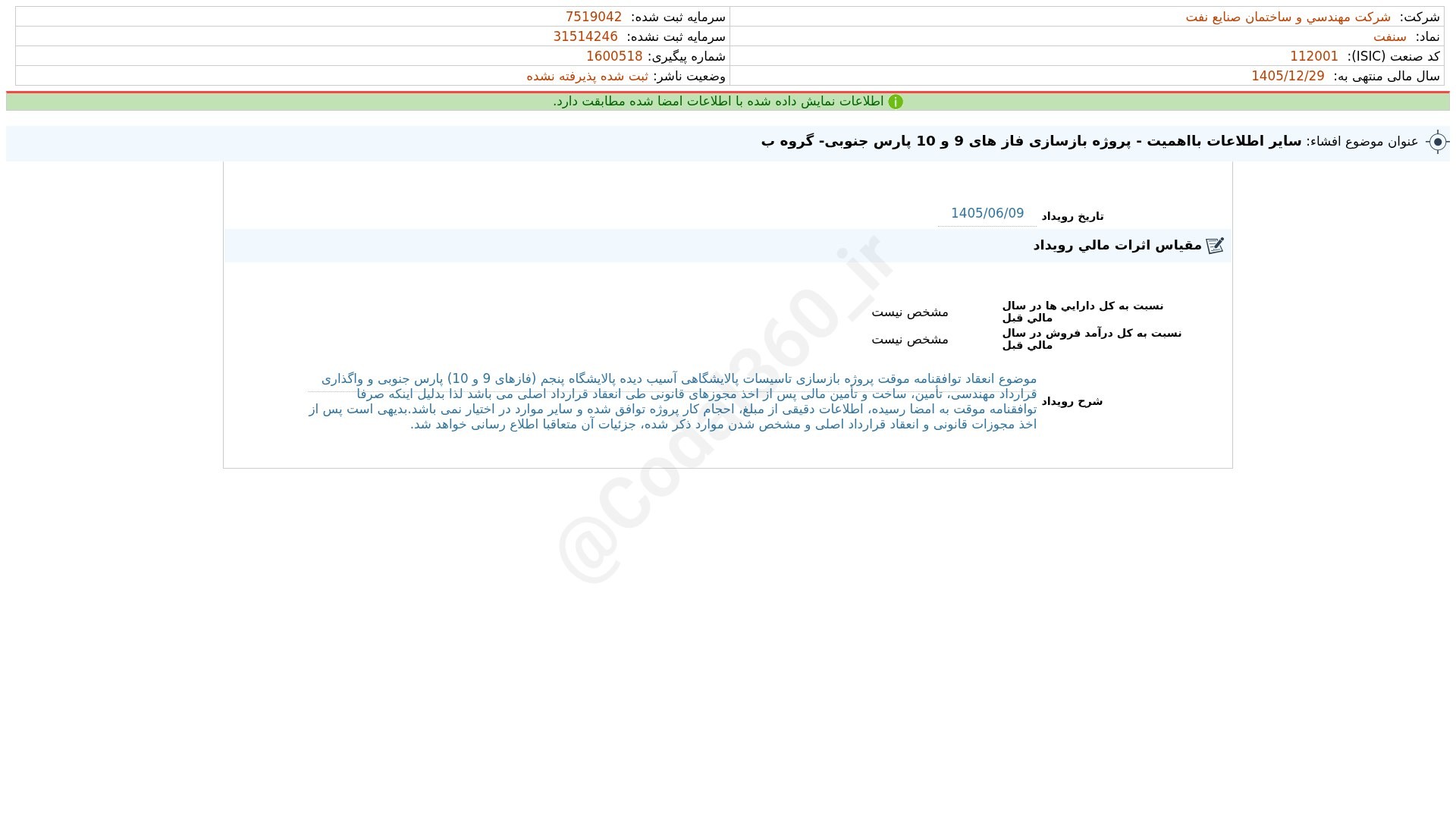 «شساخت افشای اطلاعات بااهمیت - (سایر اطلاعات بااهمیت - پروژه بازسازی فاز های 9 و 10 پارس…» — تصویر پیوست