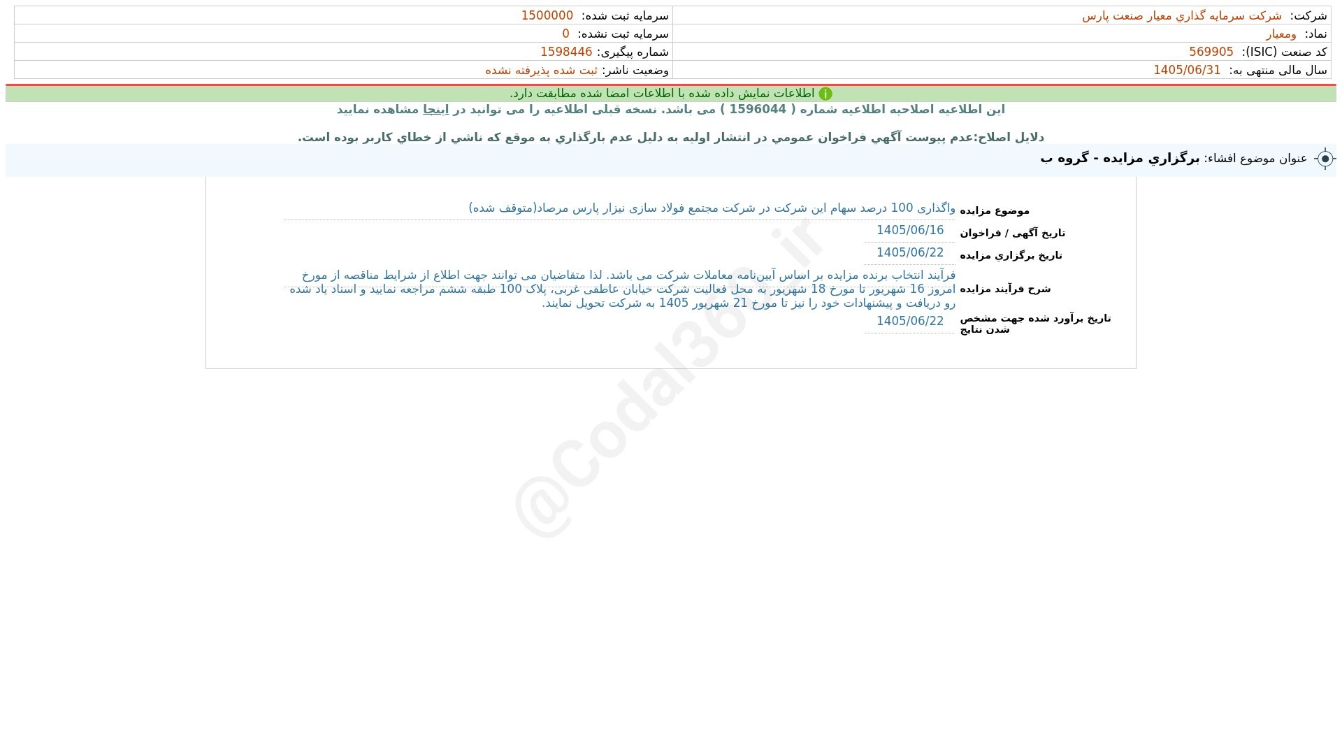 «معیار افشای اطلاعات بااهمیت - (برگزاری مزایده - گروه ب) منتهی به سال مالی…» — تصویر پیوست