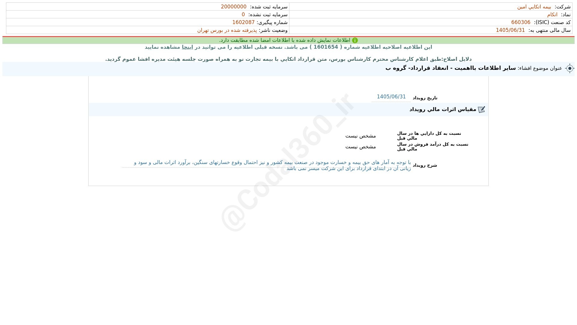 «اتکام افشای اطلاعات بااهمیت - (سایر اطلاعات بااهمیت - انعقاد قرارداد- گروه ب) منتهی به…» — تصویر پیوست