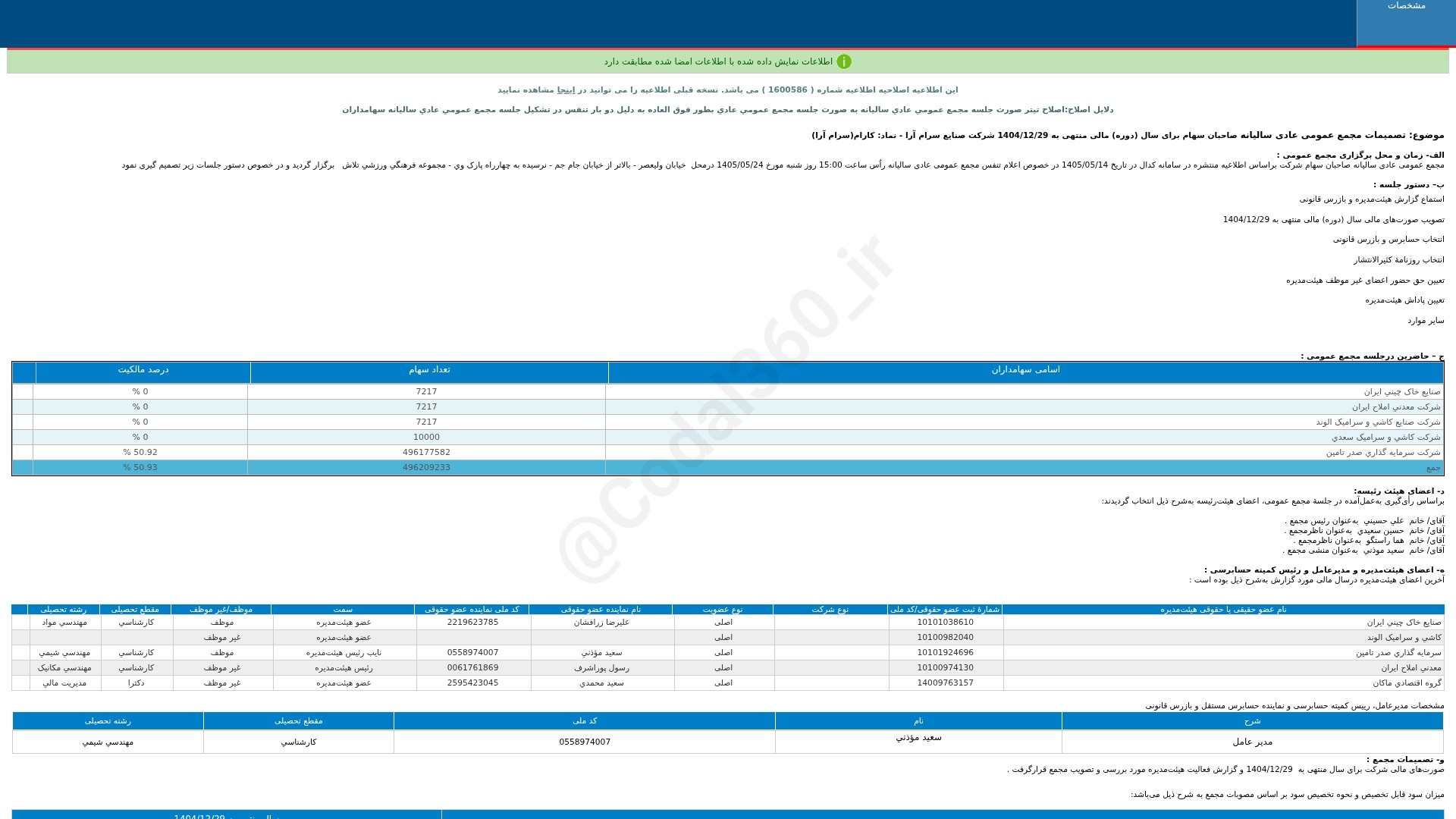 «کارام تصمیمات مجمع عمومی عادی سالیانه دوره 12 ماهه منتهی به 1404/12/29(اصلاحیه) شرکت…» — تصویر پیوست