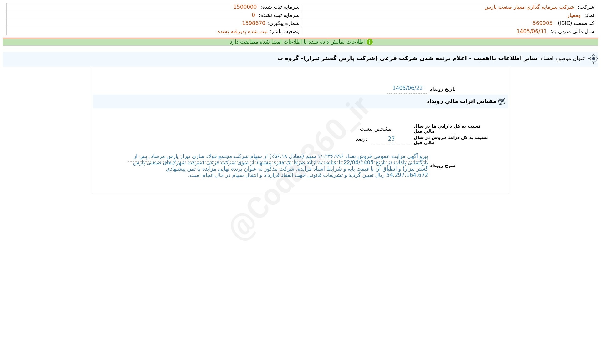 «معیار افشای اطلاعات بااهمیت - (سایر اطلاعات بااهمیت - اعلام برنده شدن شرکت فرعی (شرکت…» — تصویر پیوست