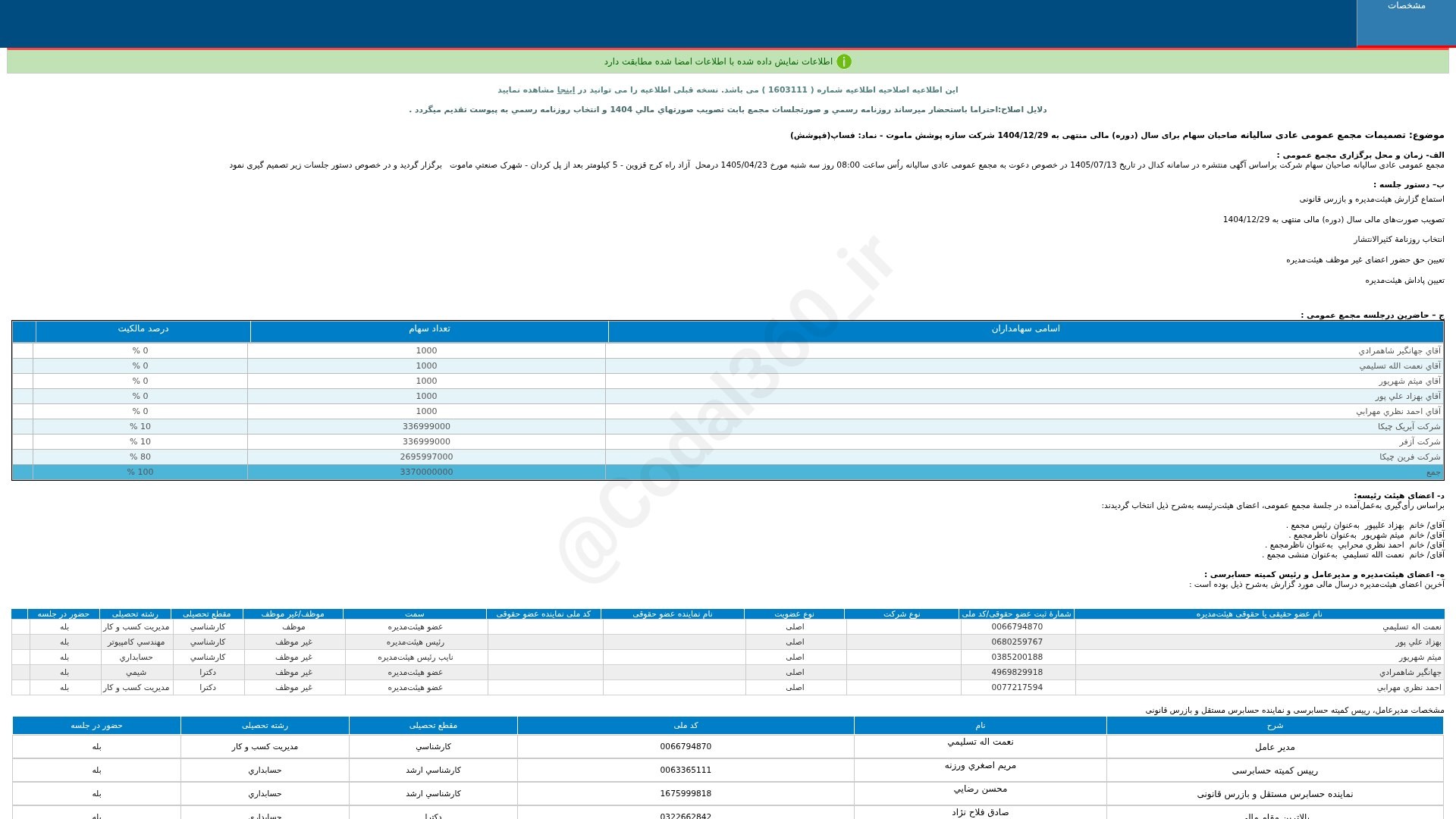 «فساپ تصمیمات مجمع عمومی عادی سالیانه دوره 12 ماهه منتهی به 1404/12/29(اصلاحیه) شرکت سازه…» — تصویر پیوست